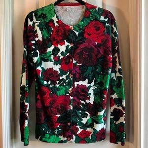 ISAAC MIZRAHI FLORAL PRINTED CARDIGAN